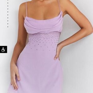 Mistress Rocks Rhinestone Purple Cowl neck dress